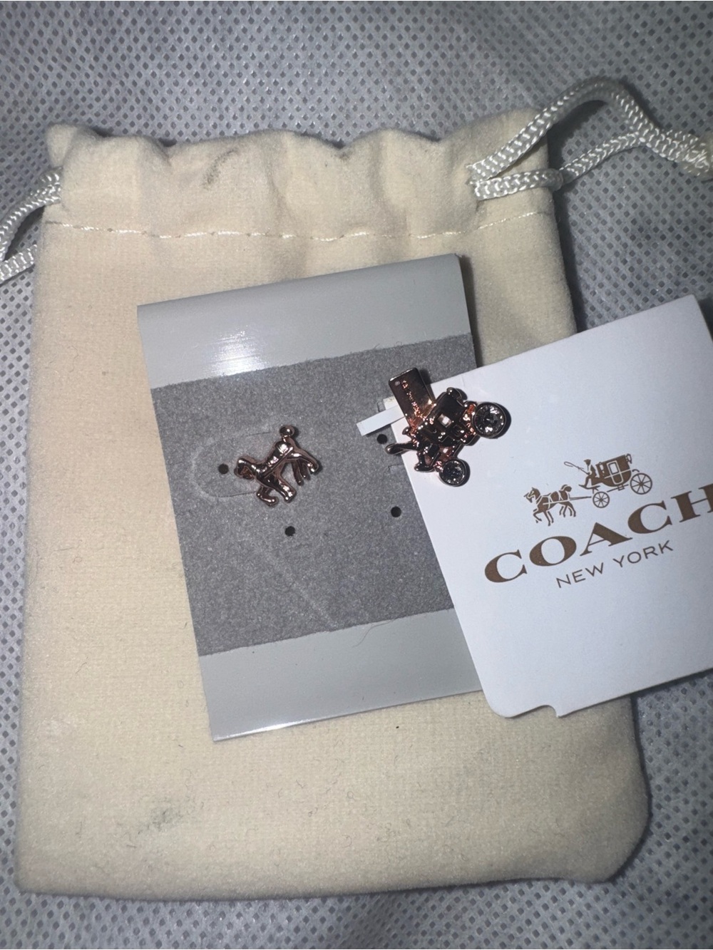 Coach horse and carriage gold tone earrings NWT